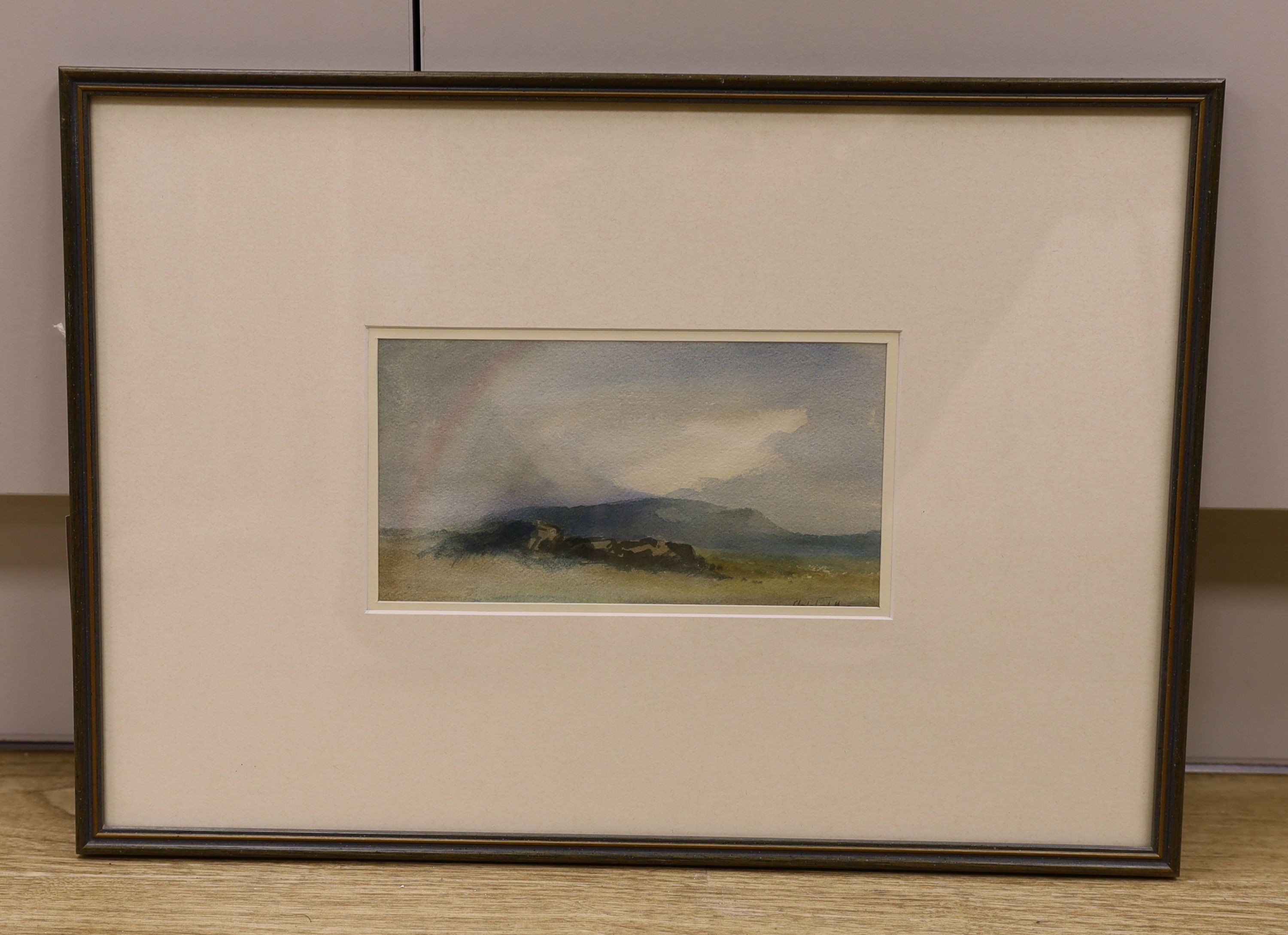 Charles Norman Longbotham (1917-1999), watercolour, Mountain landscape with rainbow, signed, 11.5 x 22cm